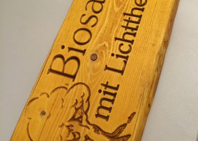 Biosauna Holzschild mit Logo