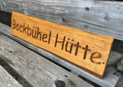Bockbühel Hütte, Hüttenschild, Gartenhütte
